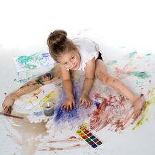 A Little Girl Draws Paints On Her Body Royalty Free Stock Images