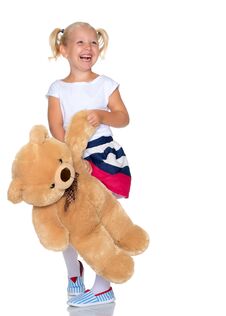 Little Girl With Teddy Bear Stock Photos