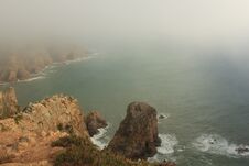 Fog. Cliffs Of Cabo Da Roca On The Atlantic Ocean In Sintra, Portugal, The Westernmost Point On The Continent Of Europe Stock Image Fog. Cliffs Of Cabo Da Roca On The Atlantic Ocean In Sintra, Portugal, The Westernmost Point On The Continent Of Europe Stock Image