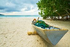 Fishing Boat With All Equipment For Fishing On The Beau Vallon B Stock Images