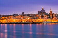 Valletta Skyline Night View,Malta Stock Images