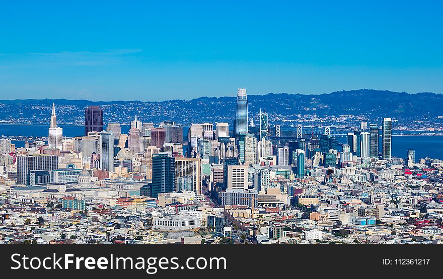 San Francisco down town skylines with blue sky