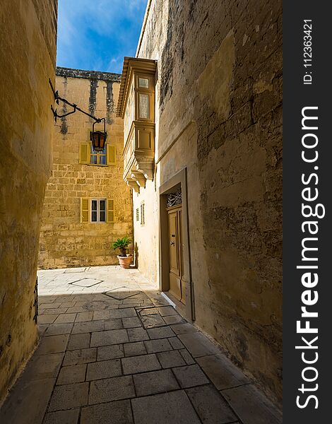 Beautiful street in Silent City of Mdina,Malta