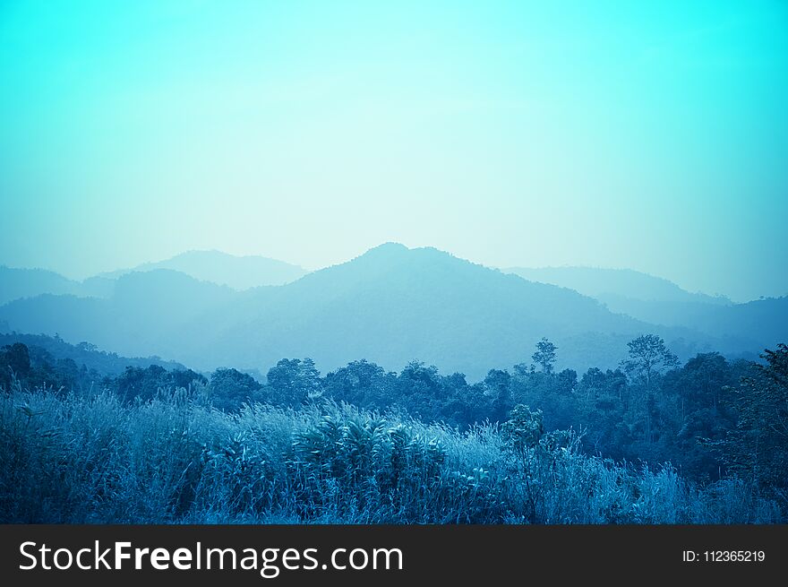 Mountain landscape nature background with blue filter effect wallpaper background