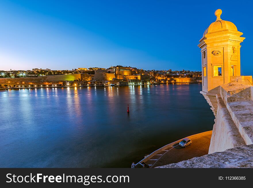 Guardiola Gardens tower and view over Valletta,Malta