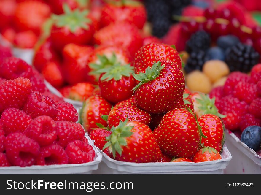 Mix of forest fruits sold at an organic market. Mix of forest fruits sold at an organic market