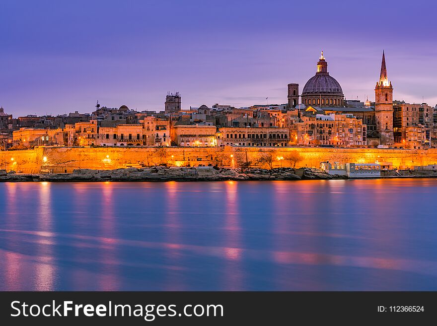 Valletta Skyline Night View,Malta