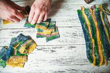 These Multicolored Pasta Recipes Are Dyed With Organic Vegetables And Spices On A Wooden Background. Preparation Of Yellow Lasagna Stock Image