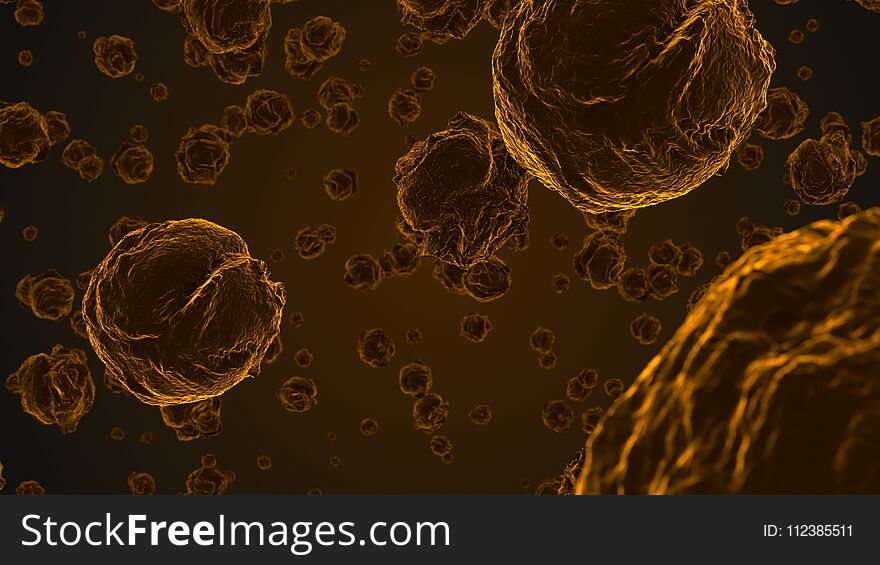 Abstract Orange Virus Cells Under Microscope