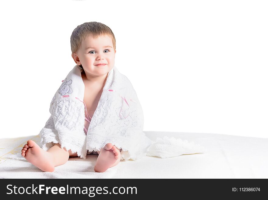 Amazing Baby Sitting And Rejoicing Isolated On A White Background