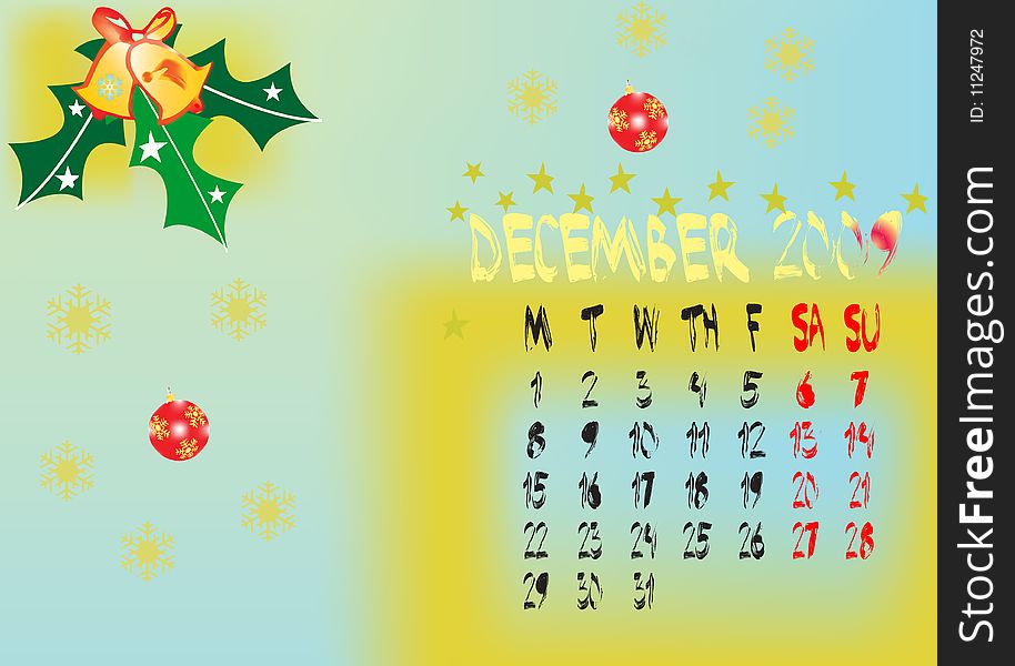 Calendar december 2009 vector illustration. Calendar december 2009 vector illustration