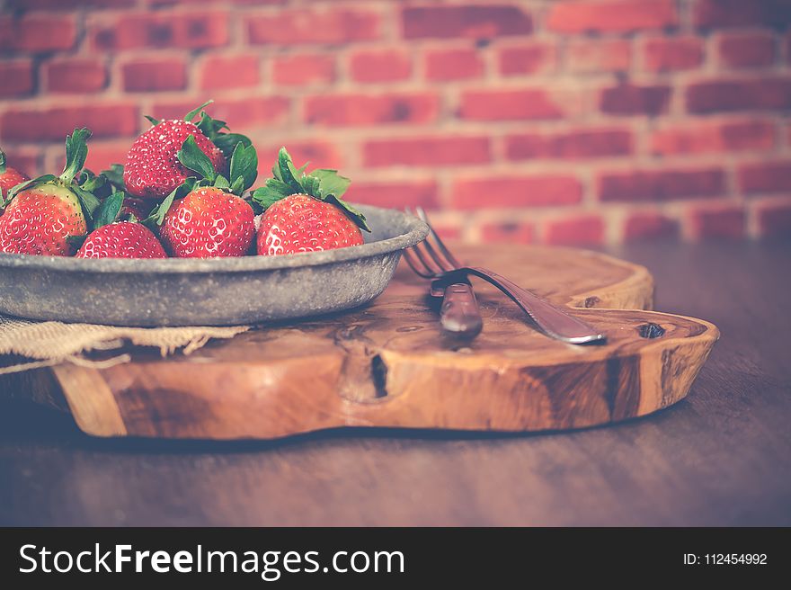 Strawberries on Gray Steel Bowl