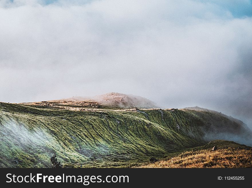 Green Hills Covered With Fog
