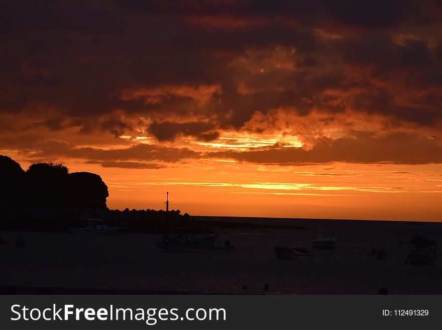 Sky, Afterglow, Horizon, Sunset