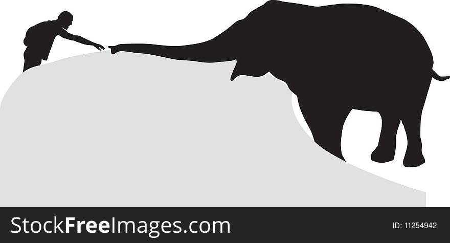 Man And Elephant Silhouette Vector