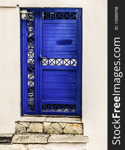 Blue, Door, Window, Facade