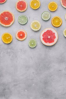 Top View Sliced Citrus Fruit Flat Lay Summer Background Stock Images