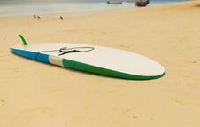 Surfboard In The Sand Beach Summer Background Stock Image