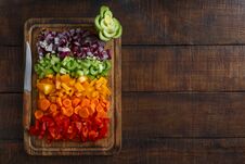 Chopped Vegetables Cutting Board Wooden Table Border Top View Royalty Free Stock Images Chopped Vegetables Cutting Board Wooden Table Border Top View Royalty Free Stock Images