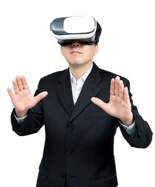 Close Up Of Businessman In A Formal Wear And Virtual Reality Glasses. Royalty Free Stock Photos