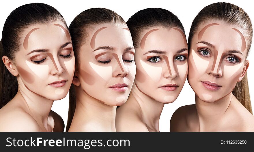 Collage of young women with sample of contouring.