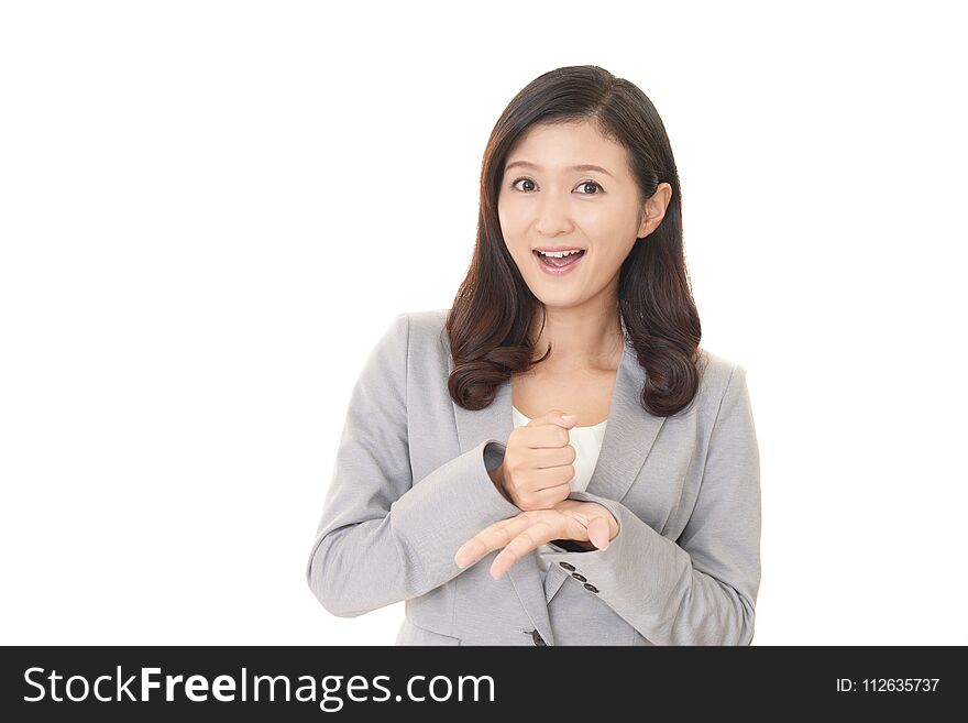 The female office worker who poses happily. The female office worker who poses happily