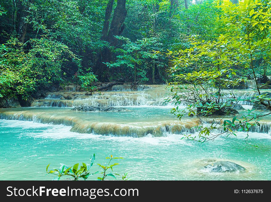Beautiful Erawan Waterfall, Erawan National Park at Kanchanaburi in Thailand