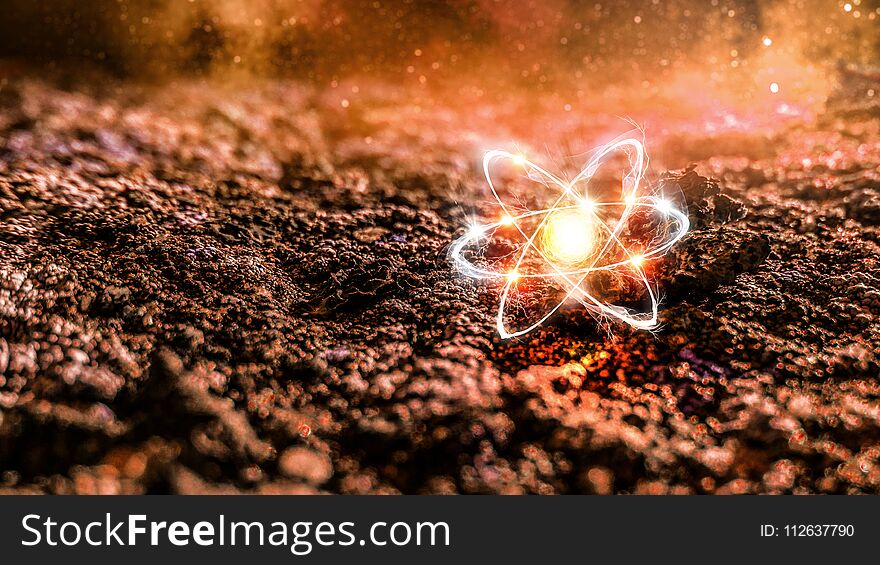 Atom molecule on space background as science concept. 3d rendering. Atom molecule on space background as science concept. 3d rendering