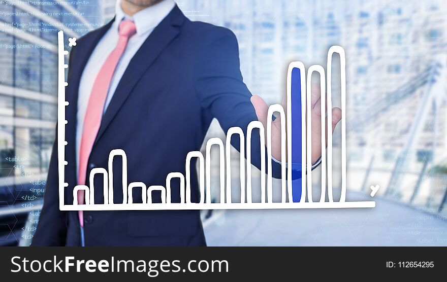 Businessman Touching Technology Interface With Financial Curve A