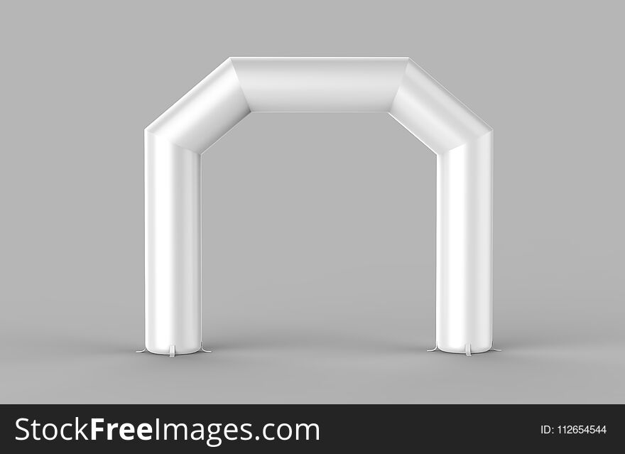 White Blank Inflatable Angular Arch Tube Or Event Entrance Gate.Start Line Sports Double Arch Door. 3d Render Illustration.