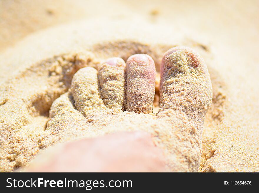 Foot in the sand on the beach