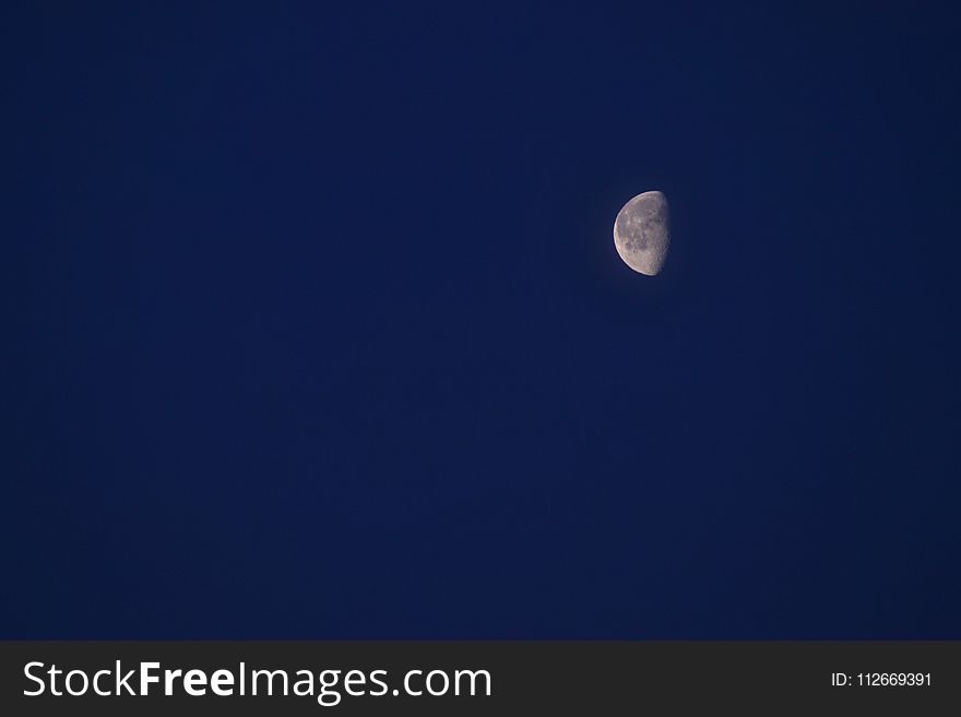 Half Moon Under Clear Blue Sky