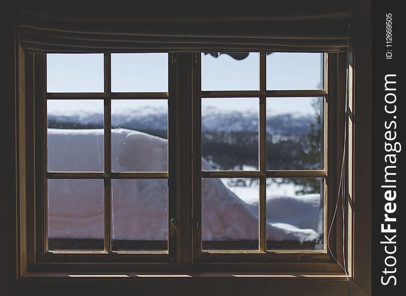 Two Brown Wooden Framed 6-lite Window Panes