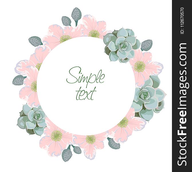 Stylized tender spring pink flowers round frame. Abstract floral background. Spring abstract vector background. Vector illustration for wedding invitations and birthday cards. Stylized tender spring pink flowers round frame. Abstract floral background. Spring abstract vector background. Vector illustration for wedding invitations and birthday cards.