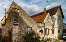 Old Medieval Houses On The Cobbled Street In Ancient French Village Noyers Royalty Free Stock Image
