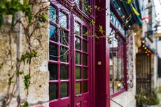 Old Beautiful Violet Wooden Door With Glass In Modern-style, Noyers Royalty Free Stock Images