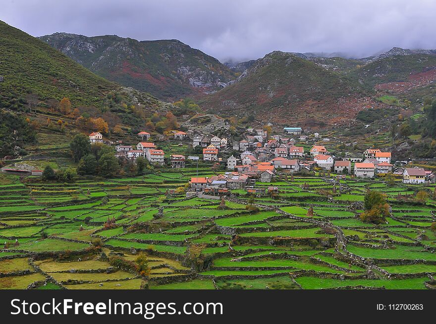 Small village at the foot of the mountains