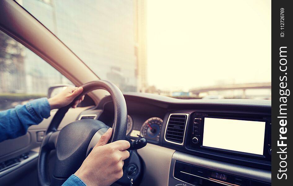 Hands on wheel driving car