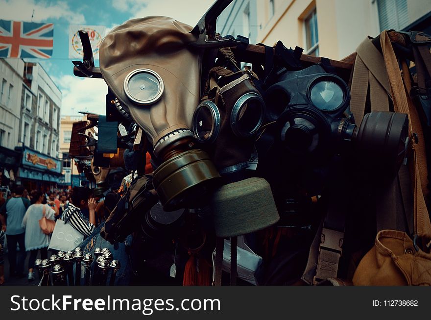 Several Leather Gas Masks