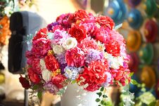Fake Flower And Floral Background. Rose Flowers Made Of Fabric. The Fabric Flowers Bouquet. Stock Photo Fake Flower And Floral Background. Rose Flowers Made Of Fabric. The Fabric Flowers Bouquet. Stock Photo