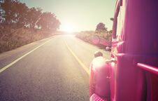Pink Retro Car On The Road Stock Images
