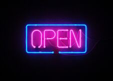 Open Sign Neon On Wall. 3D Illustration Royalty Free Stock Image