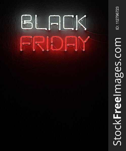 Black friday sale neon on black background. 3D illustration