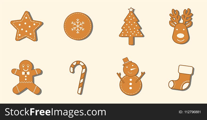 8 Gingerbread cookies Christmas icon set.