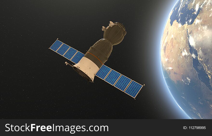 3D CG rendering of an artificial satellite.