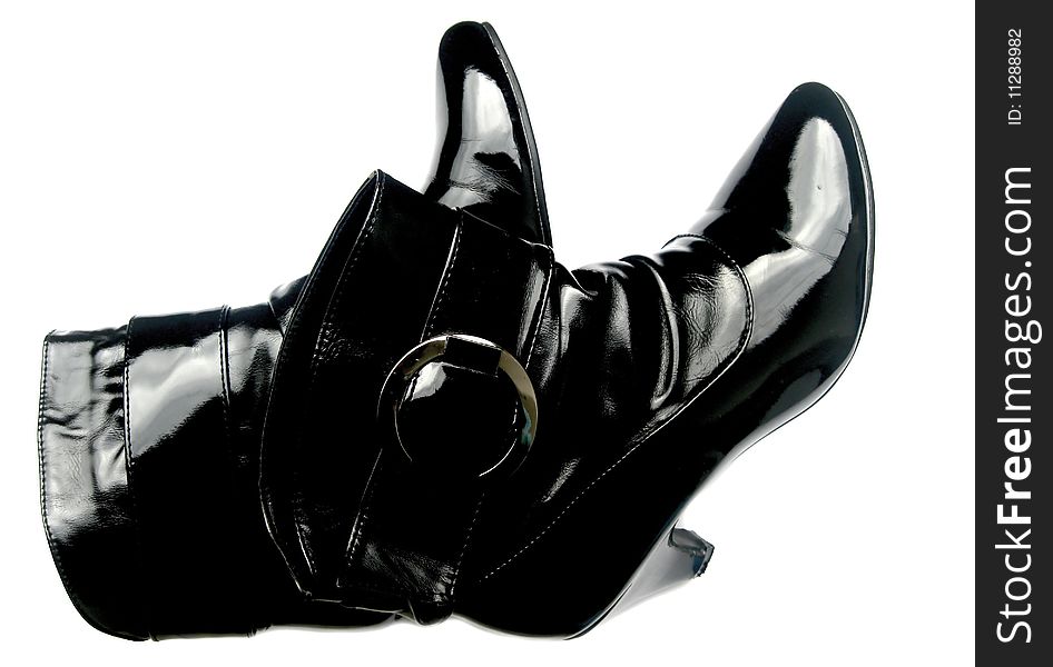 Female autumn half boots of black colour with an average heel