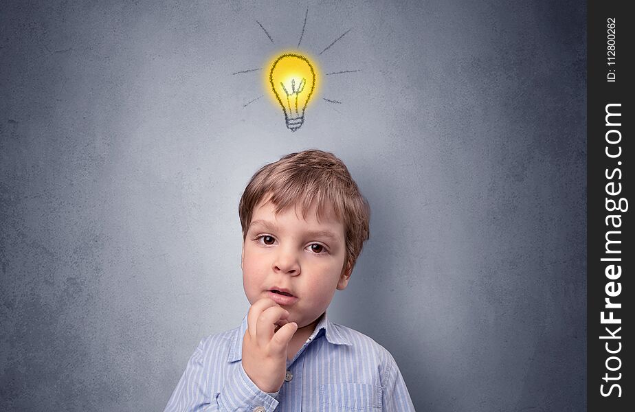 Little Boy Mull Over With Bulb Above His Head