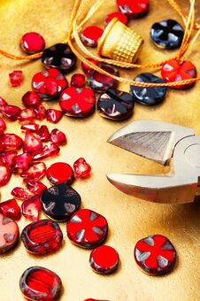 Making Necklaces Of Glass Beads. Royalty Free Stock Photos Making Necklaces Of Glass Beads. Royalty Free Stock Photos