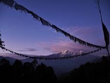 Soft Purple Sunrise In The Himalayas Mountains During New Year Time Hiking Stock Photography