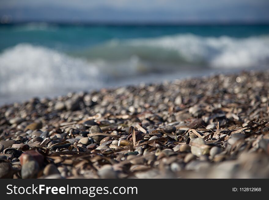 Rhodes, Greece, August 2016. Surf on the beach of the Aegean sea. Summer in Rodes